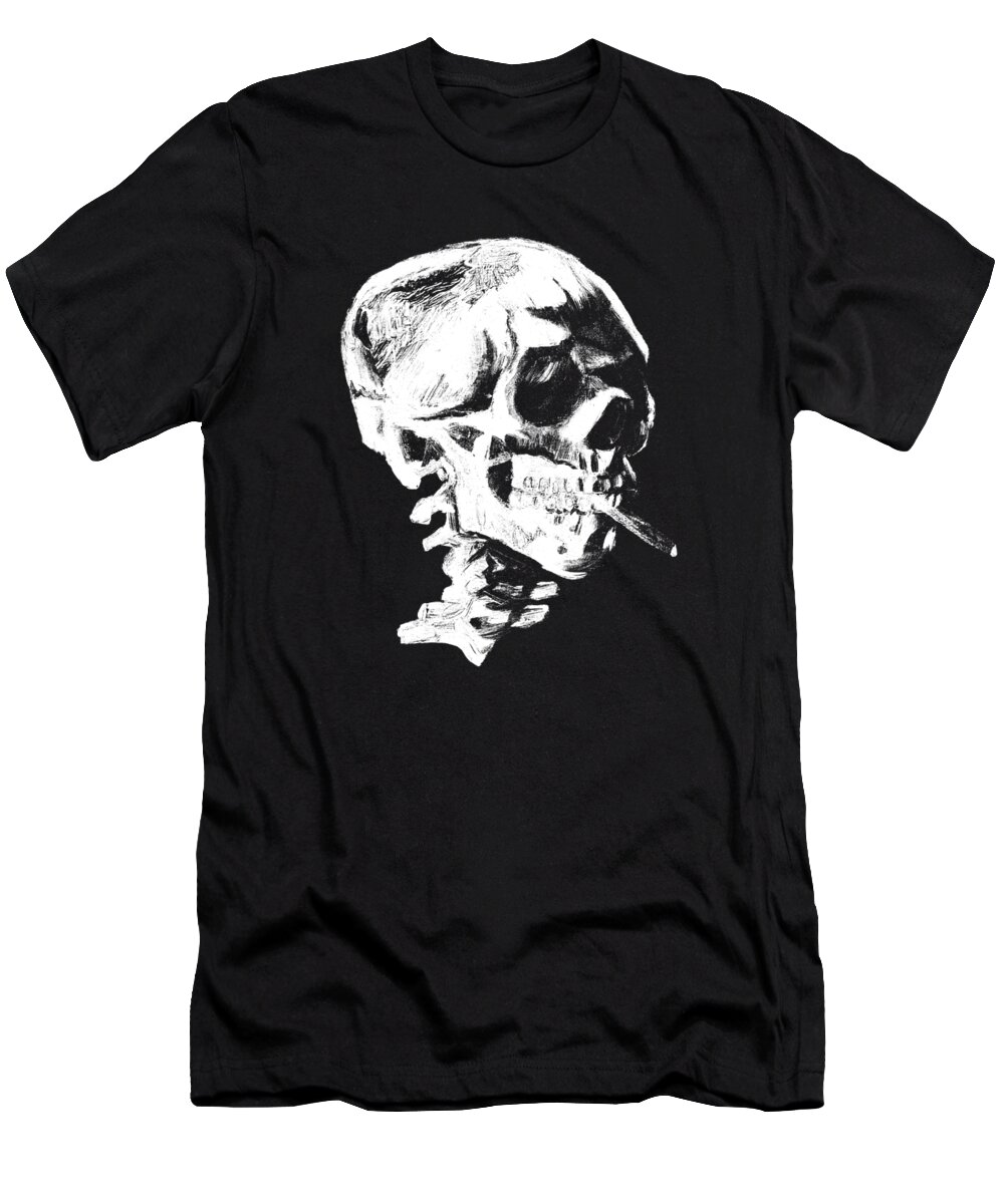 Skull T-Shirt featuring the painting Skull Smoking A Cigarette by War Is Hell Store