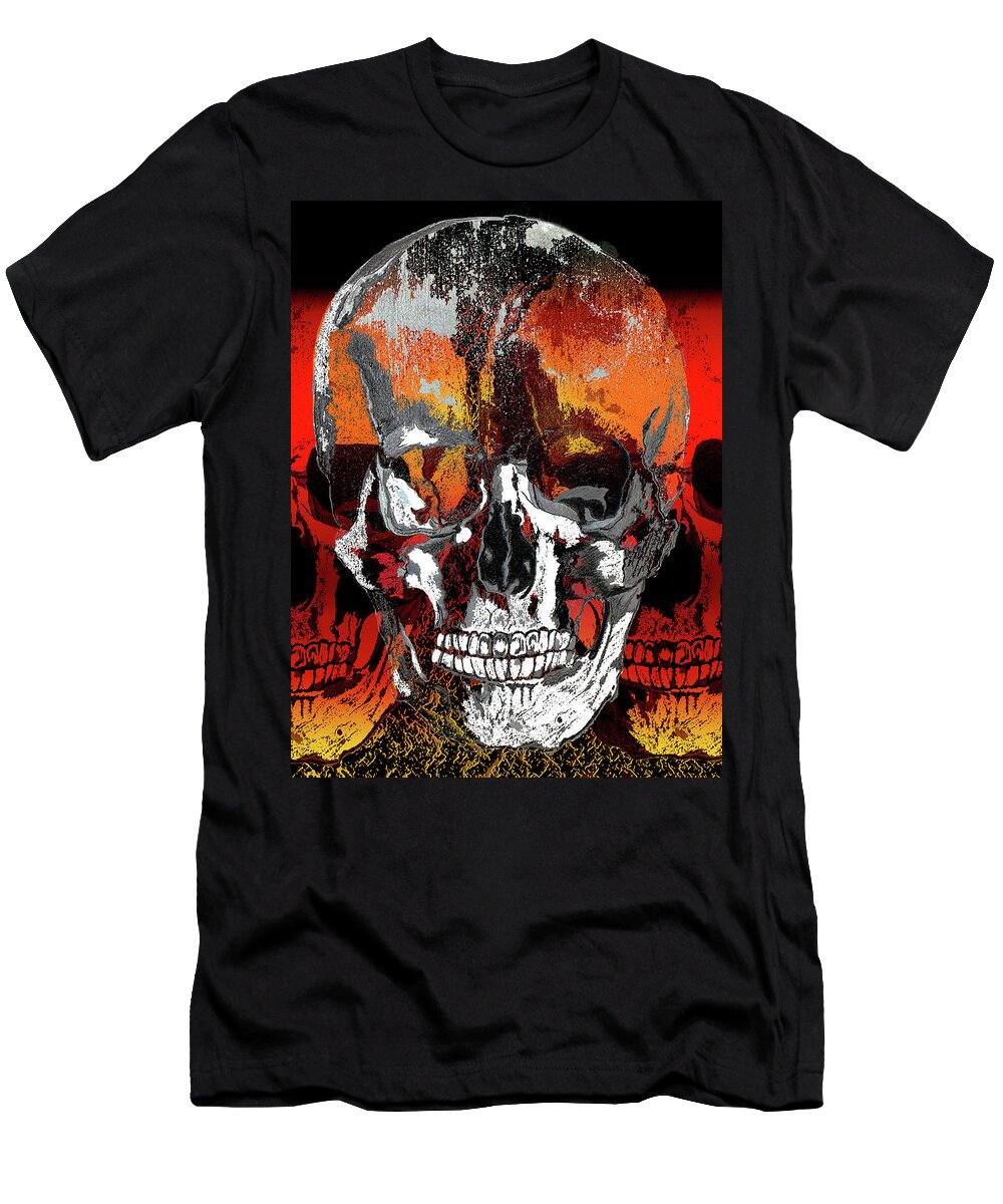 Skulls T-Shirt featuring the digital art Skull Times Three by Lisa Stanley