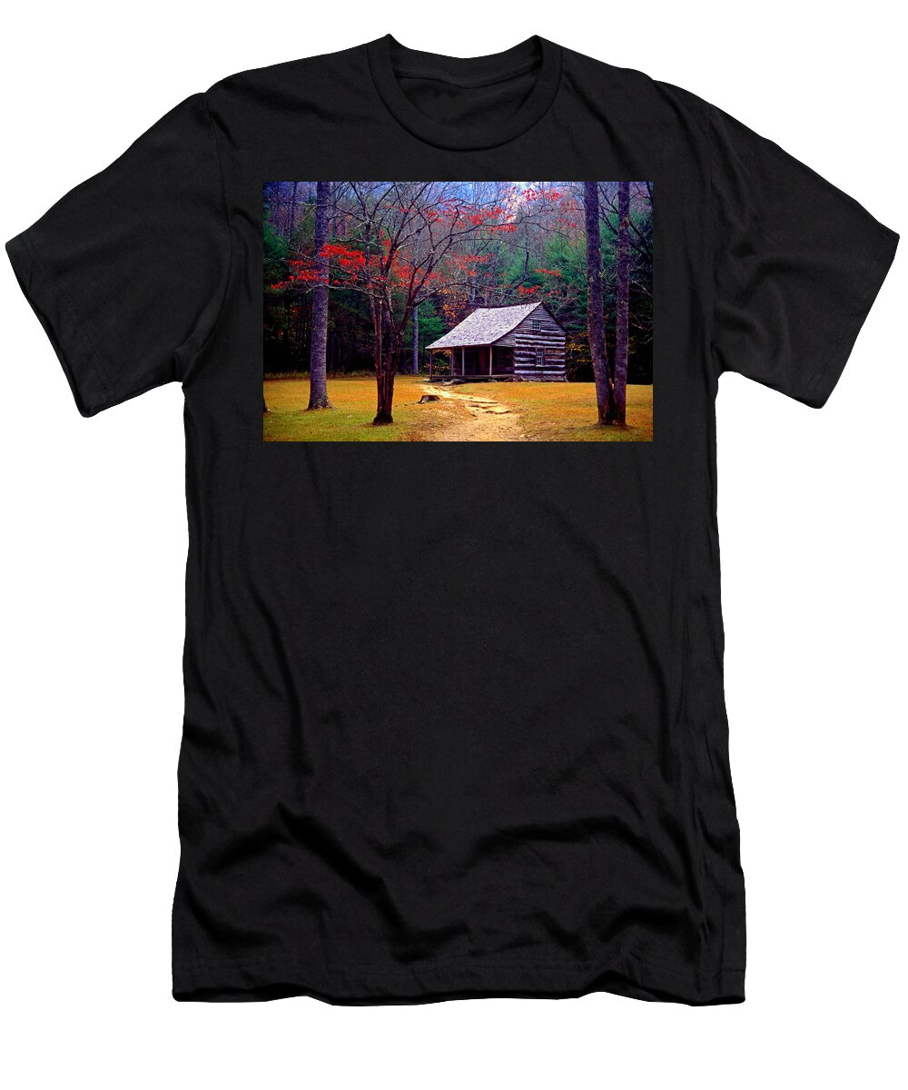 Log Cabin T-Shirt featuring the photograph Smoky Mtn. Cabin by Paul W Faust - Impressions of Light