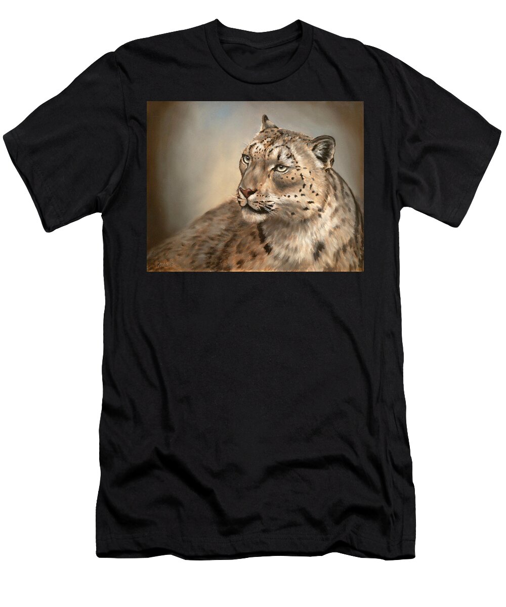 Oil T-Shirt featuring the painting Snow Leopard by Linda Merchant