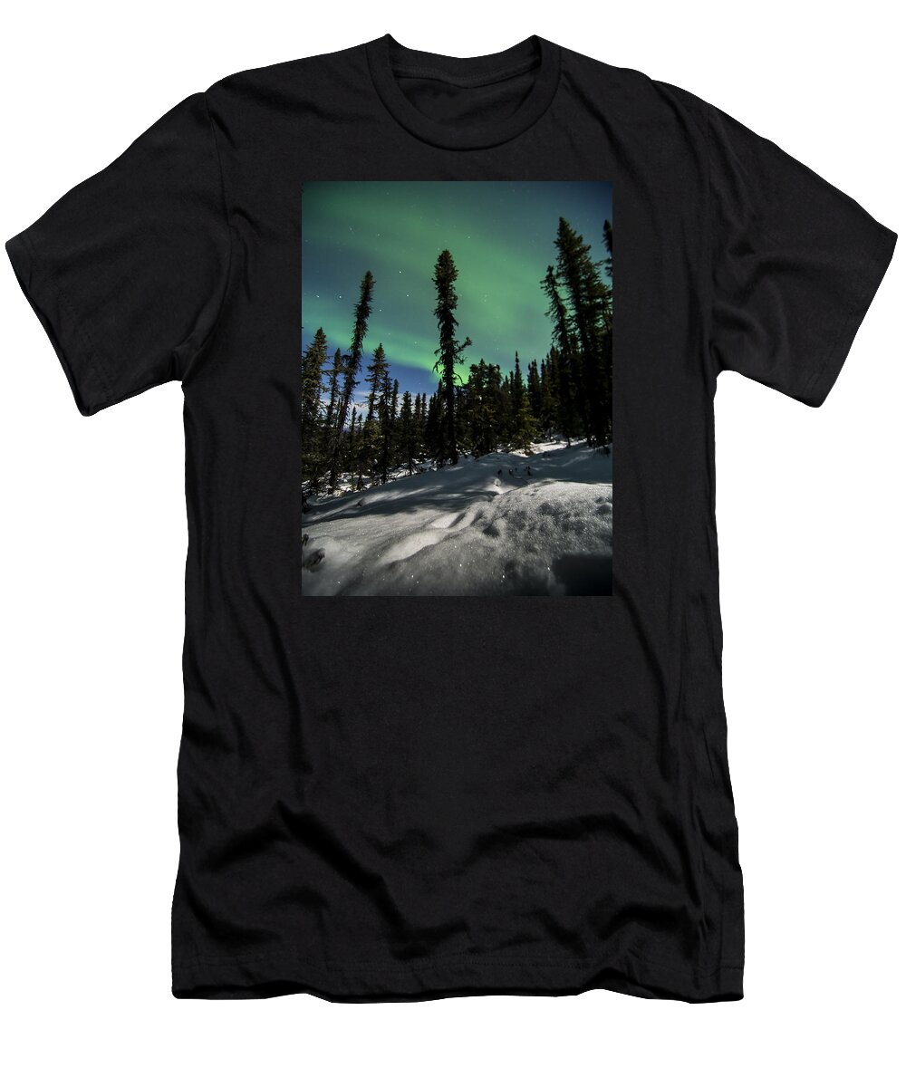 Aurora Borealis T-Shirt featuring the photograph Snow Trails by Ian Johnson