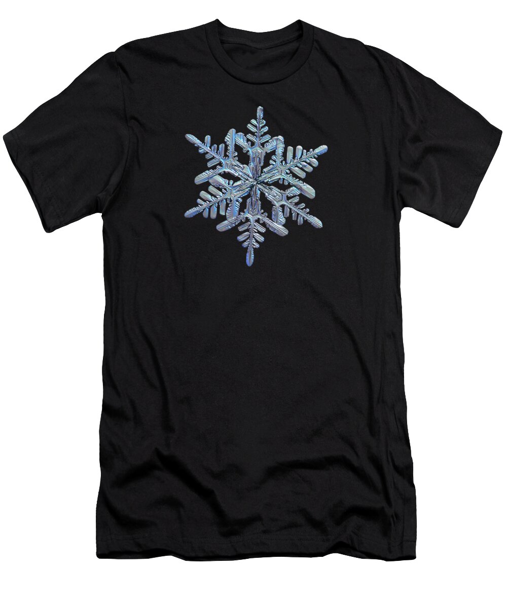 Snowflake T-Shirt featuring the photograph Snowflake macro photo - 13 February 2017 - 1 black by Alexey Kljatov