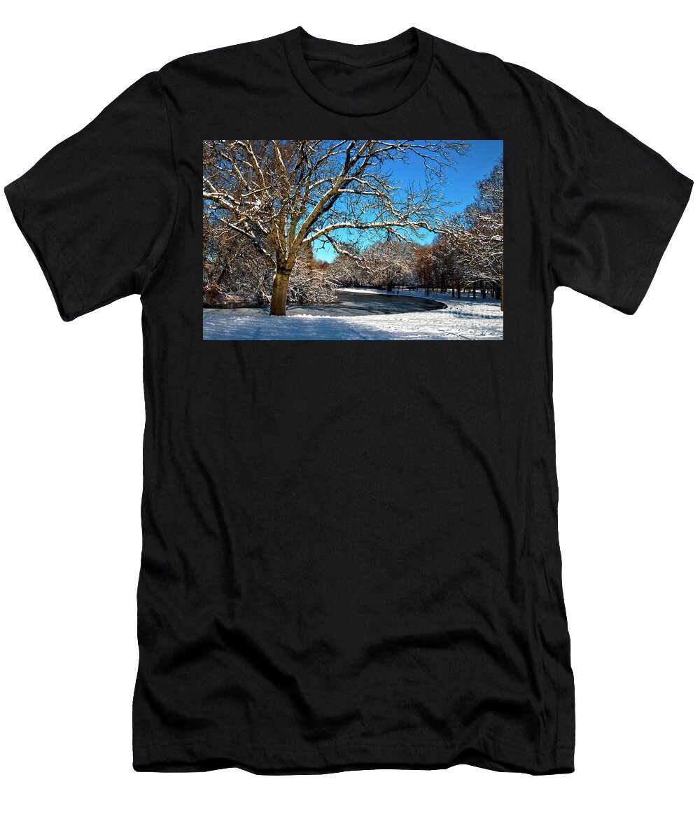 Landscape T-Shirt featuring the photograph Snowy Pond by Baggieoldboy