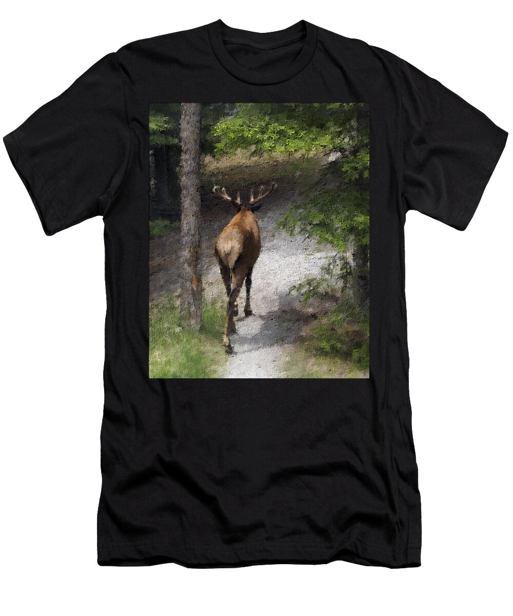 Elk T-Shirt featuring the photograph Solitary Stroll by Jo-Anne Gazo-McKim