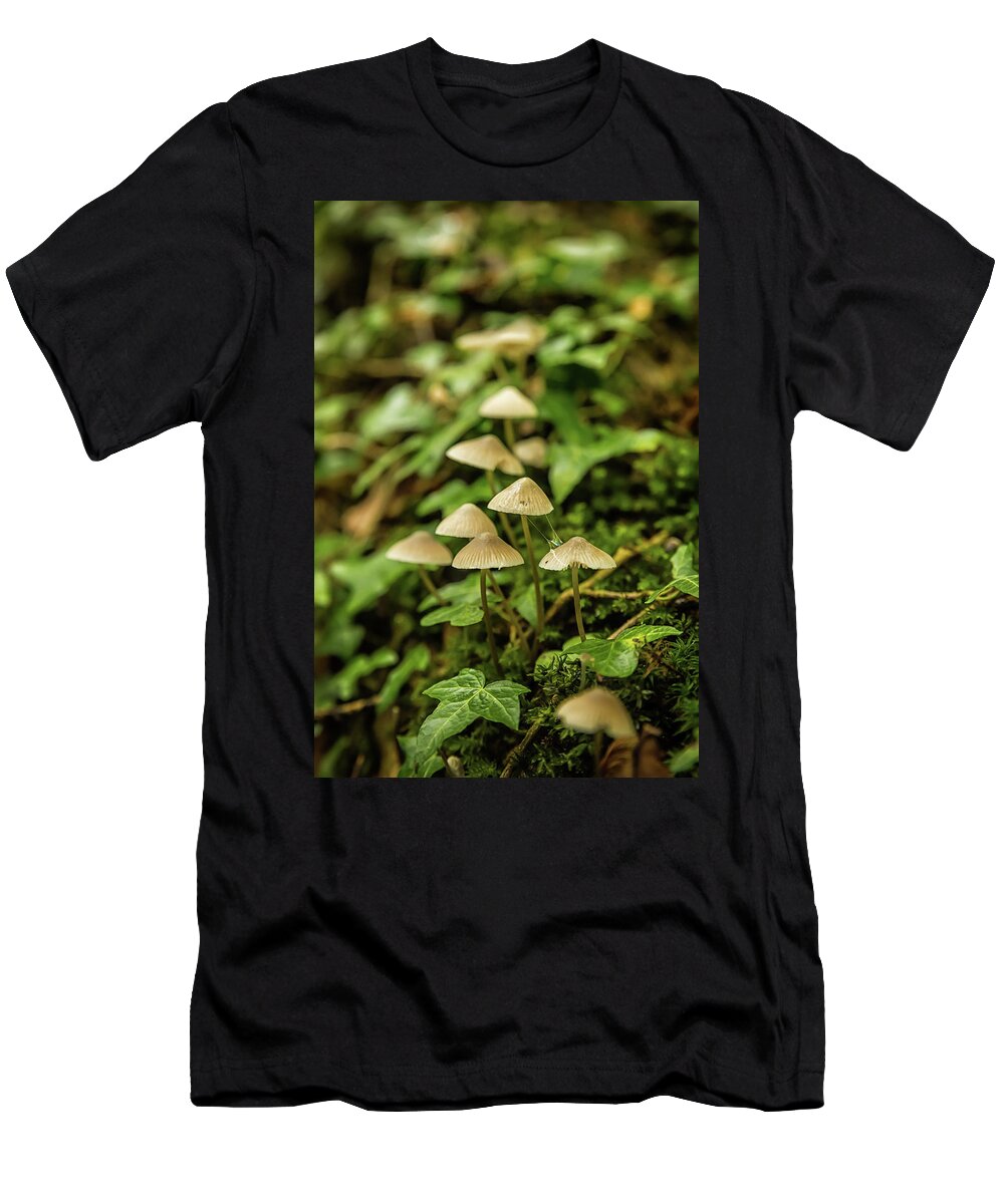 Mushroom T-Shirt featuring the photograph Something's Been Here by Nick Bywater