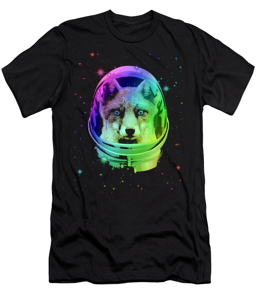 Fox T-Shirt featuring the mixed media Space Fox by Filip Schpindel
