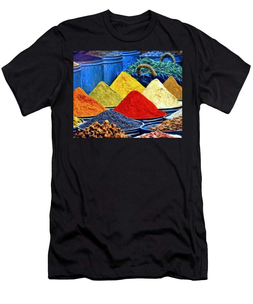 Spice Market T-Shirt featuring the painting Spice Market in Casablanca by Dominic Piperata