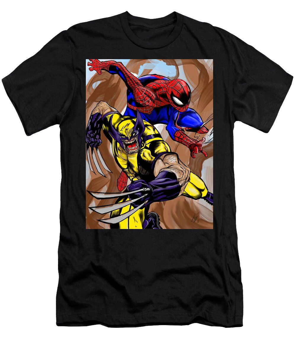 Spider-man T-Shirt featuring the digital art Spider and the wolverine by Kendall Tabor