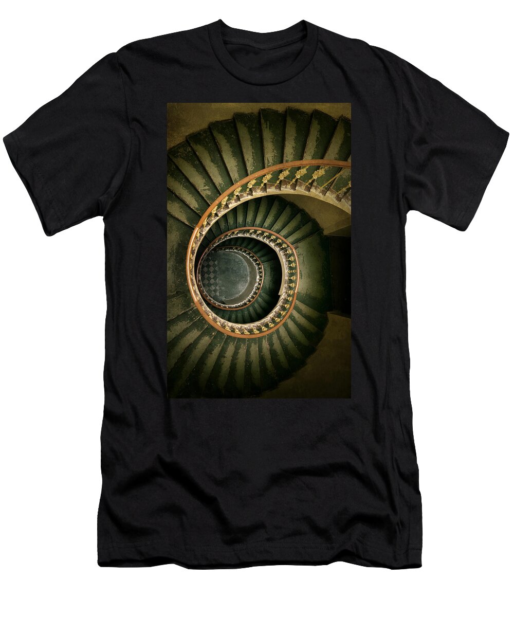 Architecture T-Shirt featuring the photograph Spiral staircase in green and yellow by Jaroslaw Blaminsky