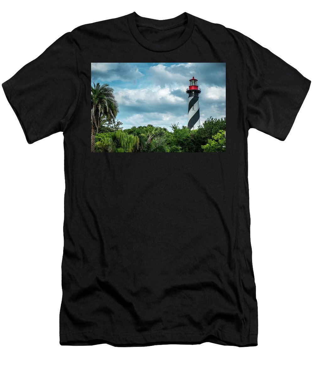St. Augustine # Lighthouse # Historical # Sky # Sunset # Travel # Vacation # Tourism Tourist # View# History# Usa # Us # America # Trip #holiday # Landmark #american Historical # Atlantic T-Shirt featuring the photograph St. Augustine lighthouse by Louis Ferreira
