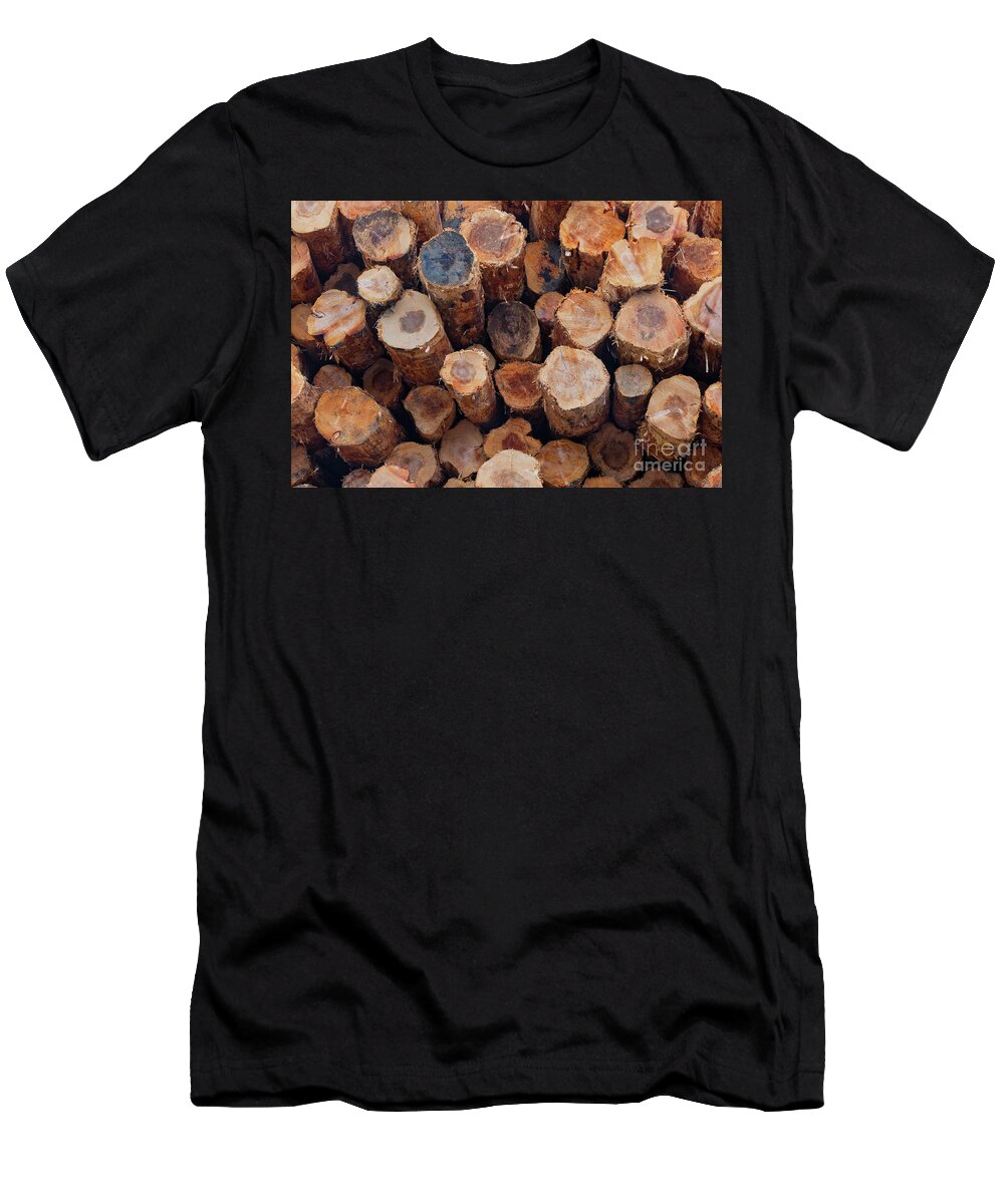 Abstract T-Shirt featuring the photograph Stacked Logs by Jerry Fornarotto
