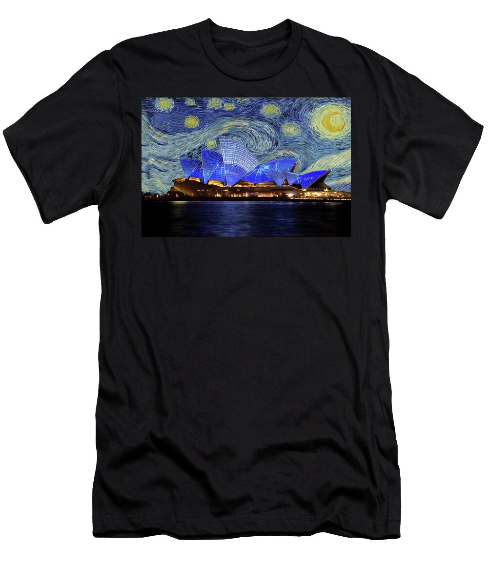 Starry Night T-Shirt featuring the painting Starry Night Sydney Opera House by Movie Poster Prints