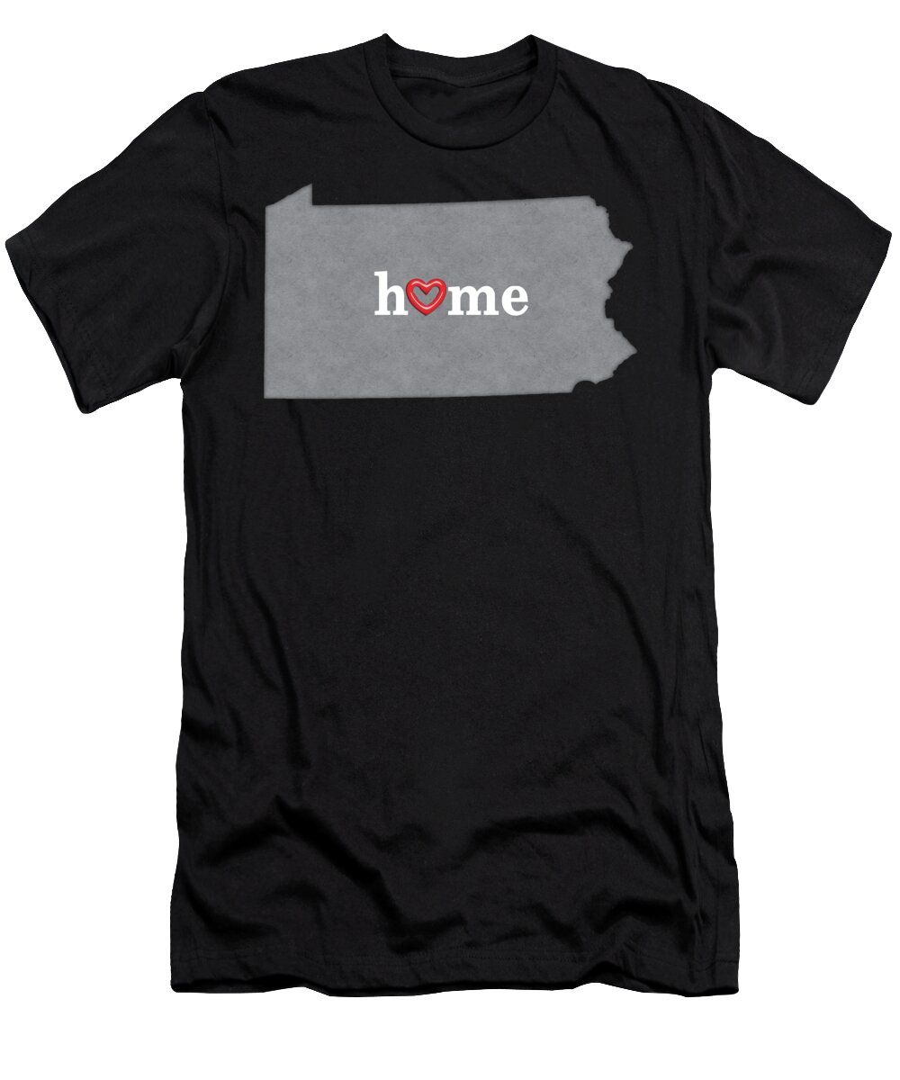 State Map Outline Pennsylvania With Heart In Home T Shirt For Sale