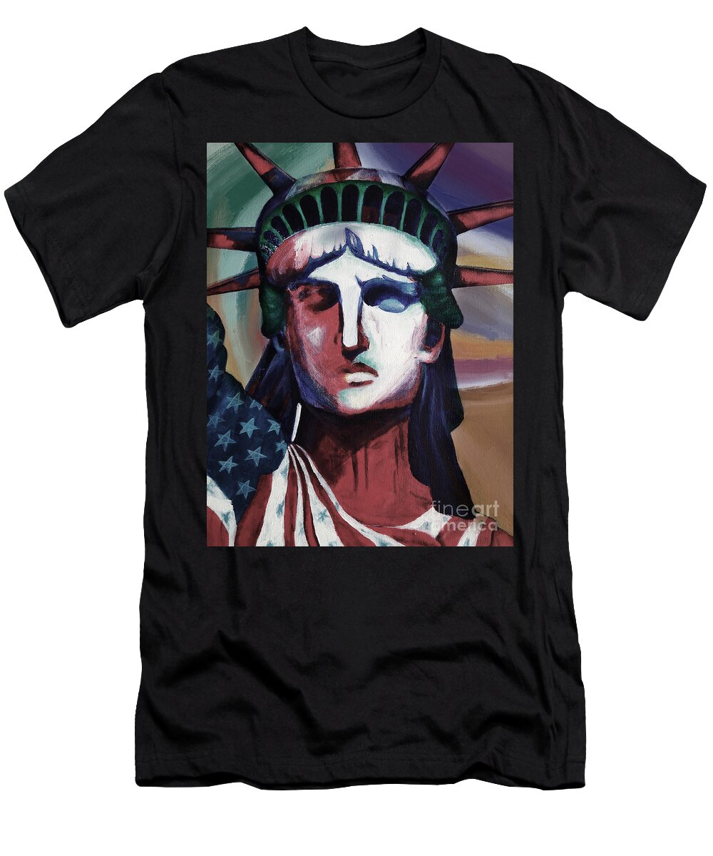 New York T-Shirt featuring the painting Statue of Liberty HB5T by Gull G