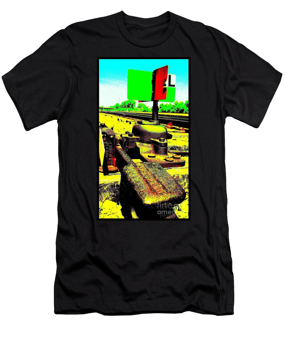 Track Signal T-Shirt featuring the photograph Steel Diesel Track Signal by Peter Ogden