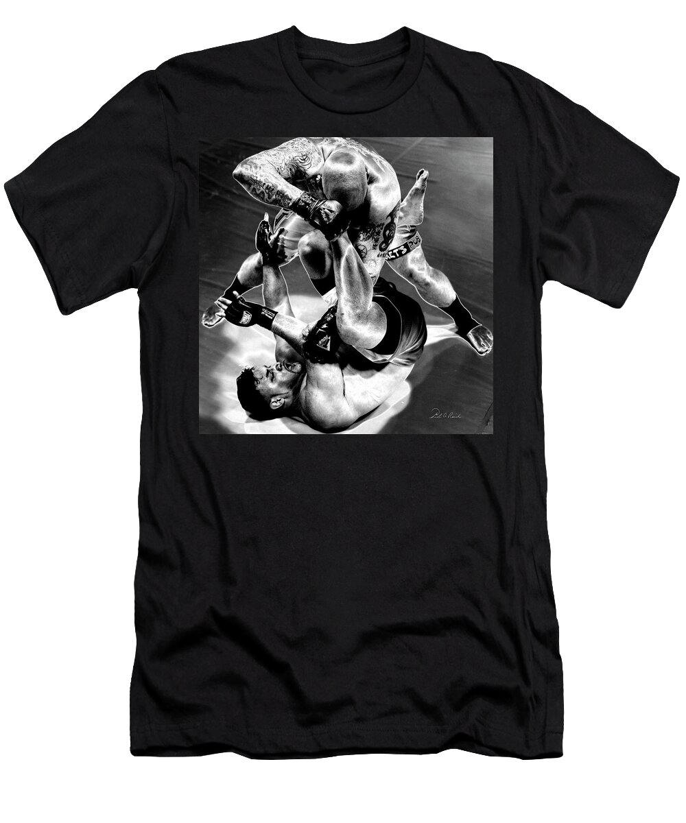 Black & White T-Shirt featuring the photograph Steel Men Fighting 3 by Frederic A Reinecke