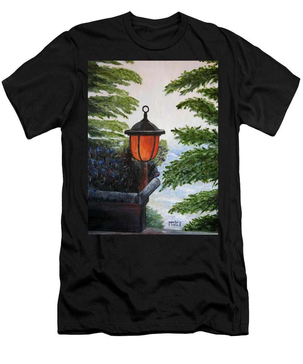 Solar Light T-Shirt featuring the painting Storm on Lake of the Woods by Marilyn McNish