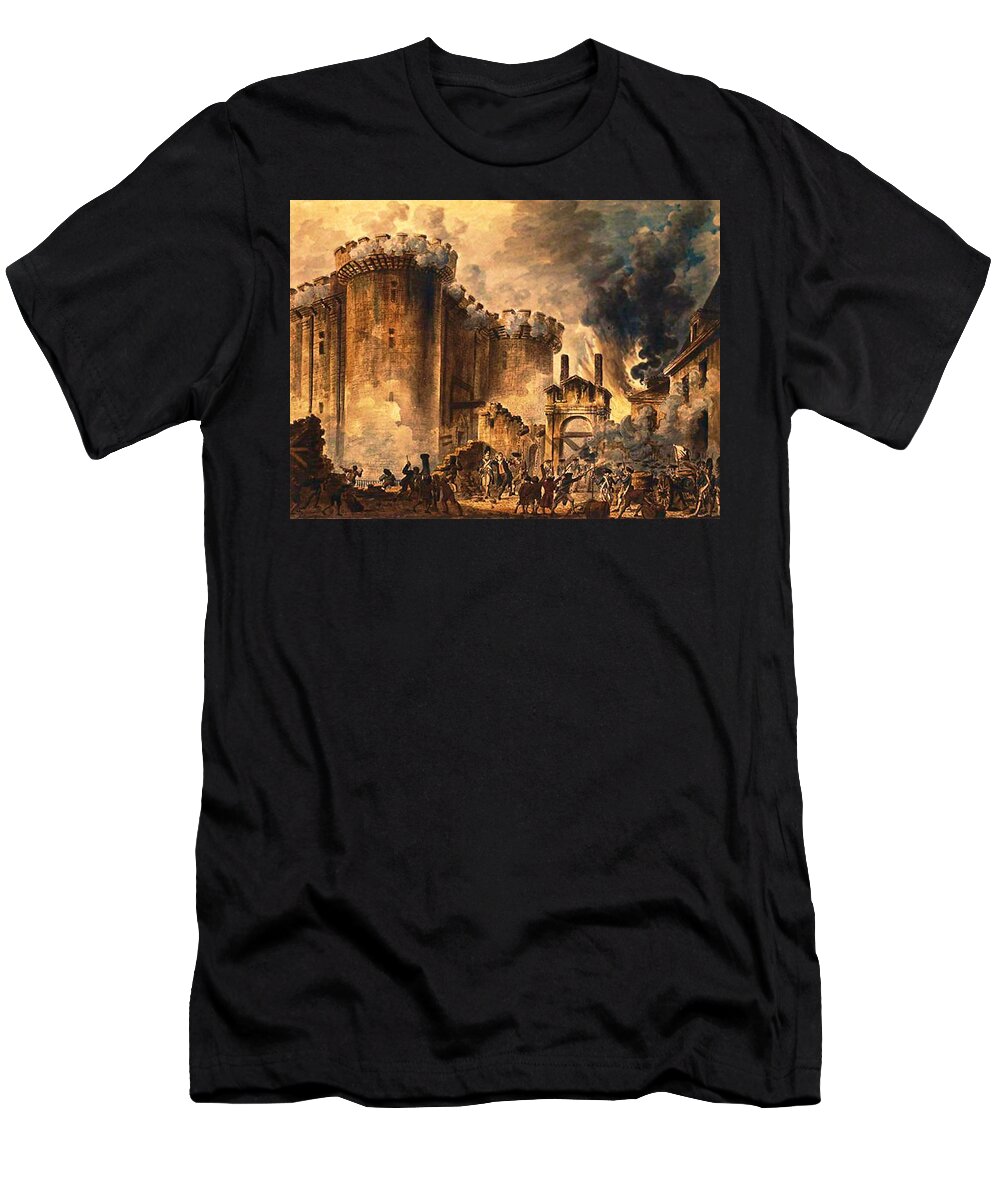 Storming Of The Bastille T-Shirt featuring the painting Storming of the Bastille by Jean-Pierre Houel