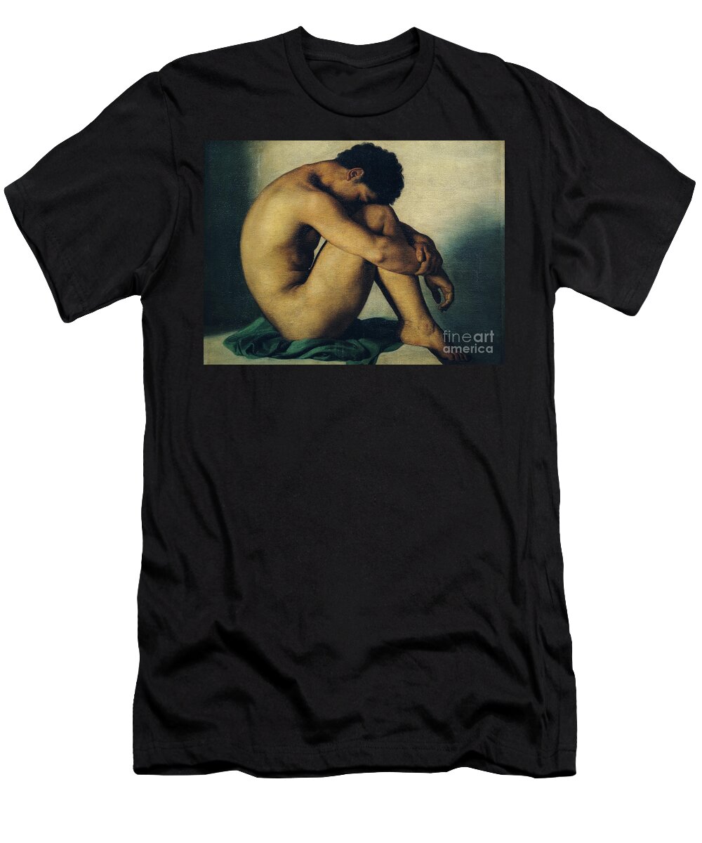 Study T-Shirt featuring the painting Study of a Nude Young Man by Hippolyte Flandrin