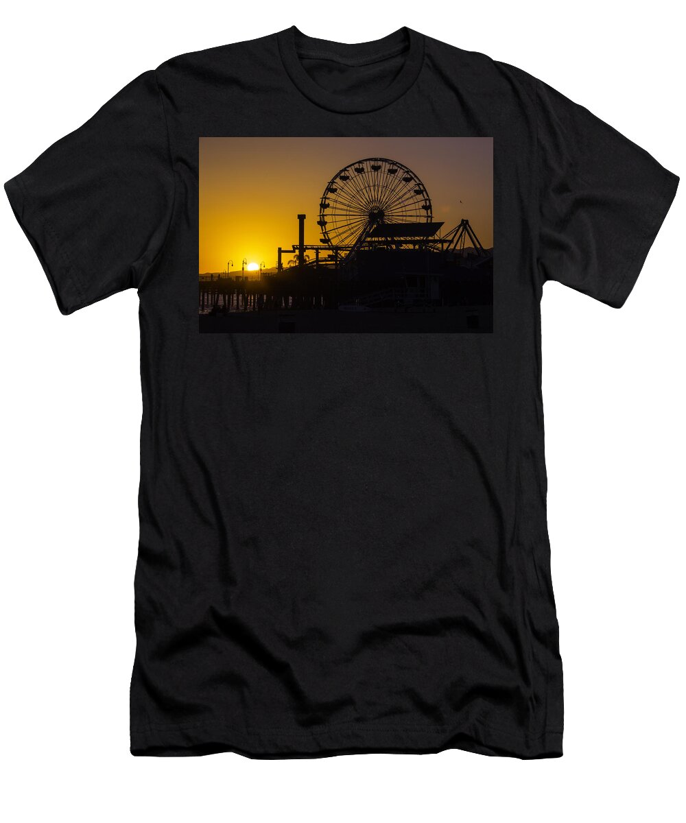 Ferris Wheel T-Shirt featuring the photograph Sun Setting Beyond Ferris Wheel by Garry Gay
