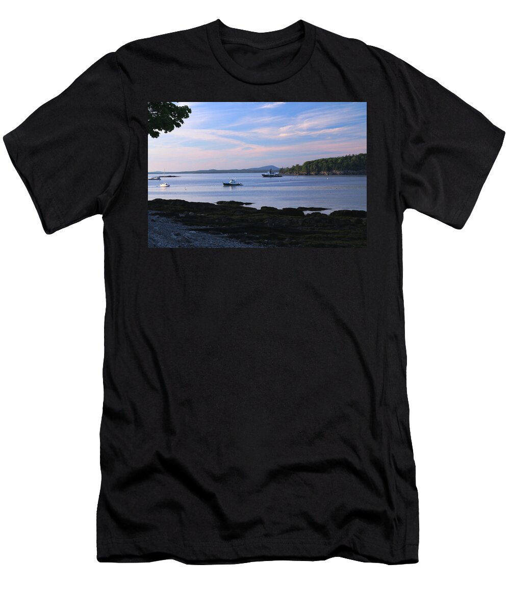 Bar Harbor T-Shirt featuring the photograph Sun Setting On The Harbor by Living Color Photography Lorraine Lynch