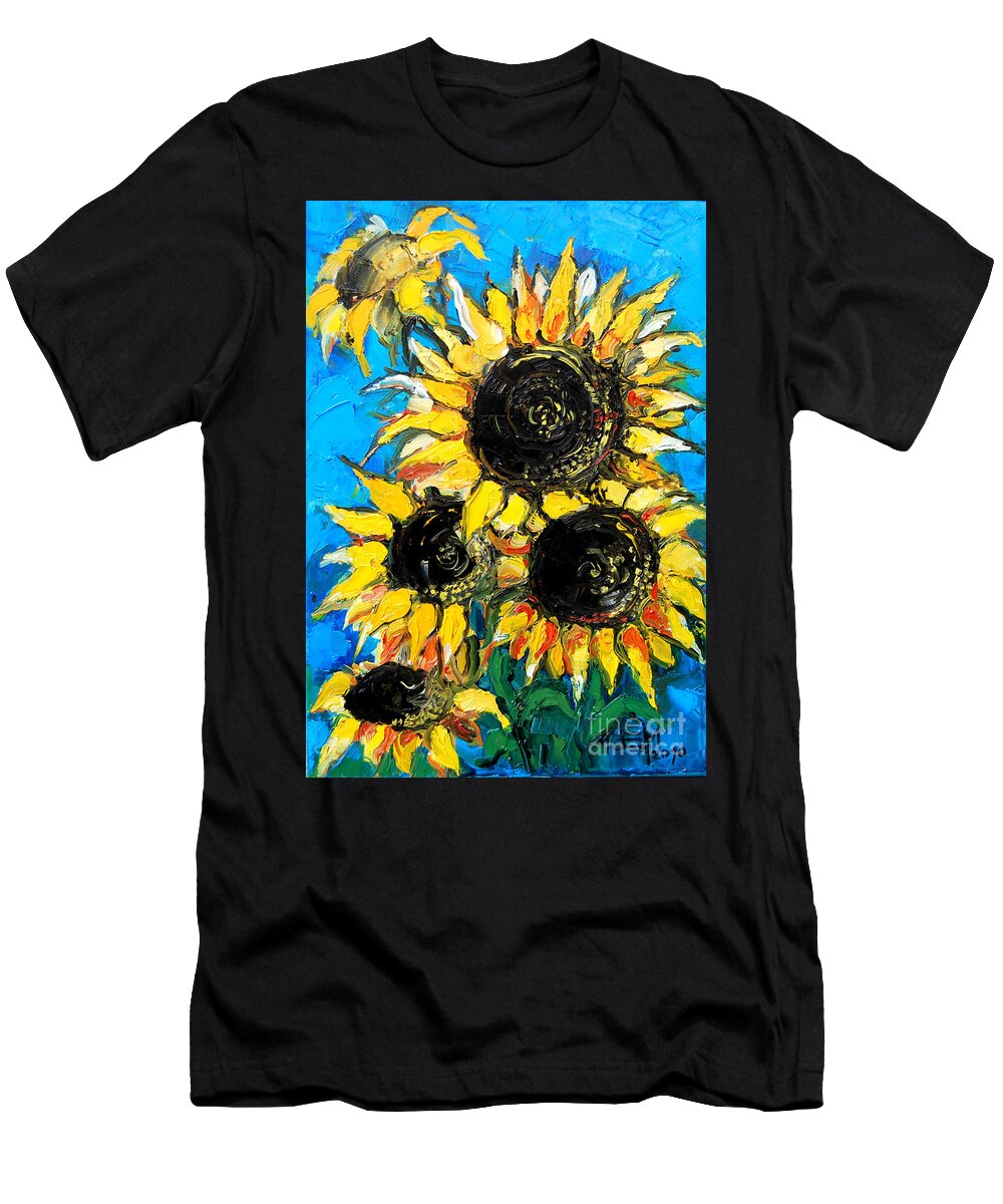 Sunflower Bouquet T-Shirt featuring the painting Sunflower Bouquet by Mona Edulesco