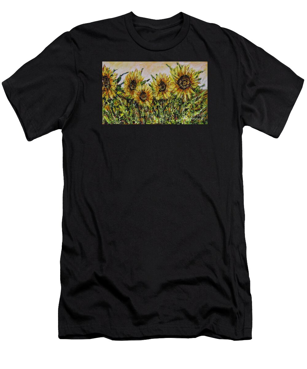 Sunflowers T-Shirt featuring the painting Sunflowers by Dariusz Orszulik