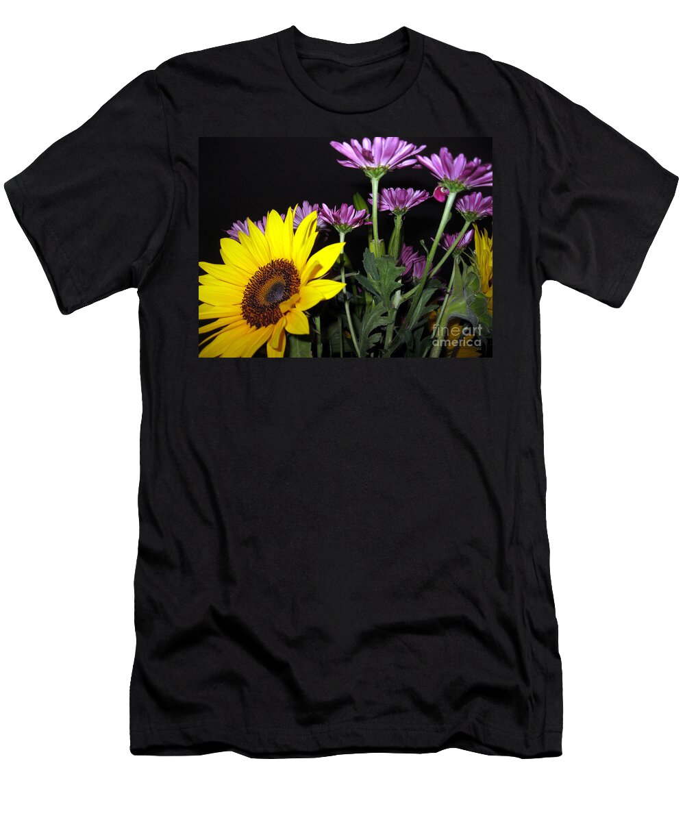  Sunflower T-Shirt featuring the painting Sunflowers. Joyful Bouquet by Oksana Semenchenko