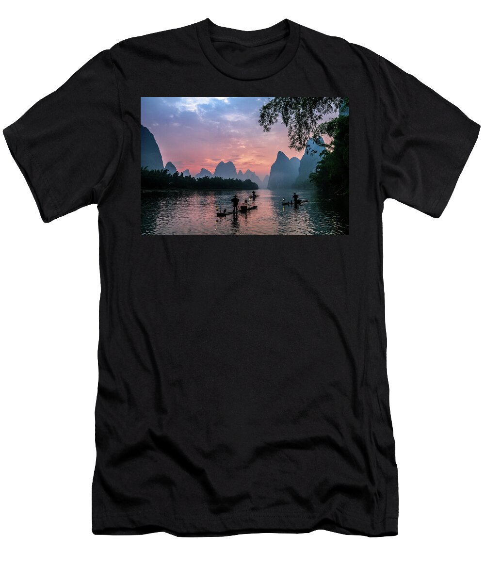 Asia T-Shirt featuring the photograph Sunrise at Lee river by Usha Peddamatham