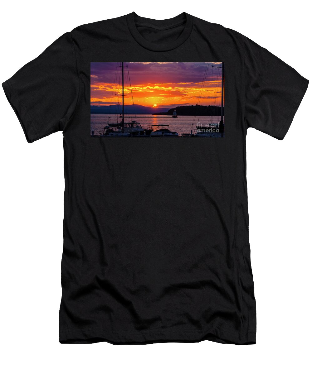 Vermont T-Shirt featuring the photograph Sunset across Lake Champlain by Scenic Vermont Photography