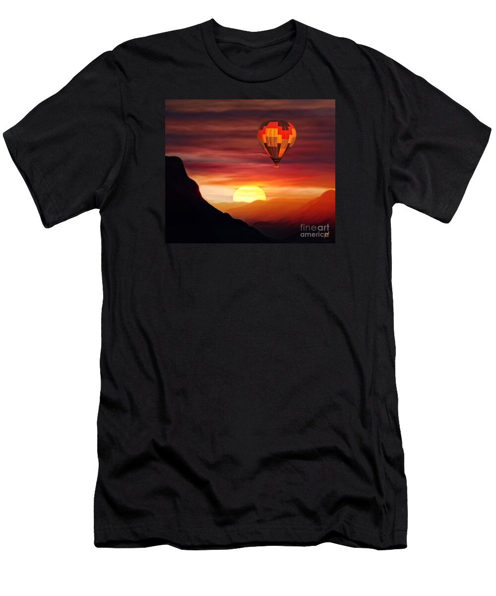Sunset T-Shirt featuring the digital art Sunset Balloon Ride by Zedi