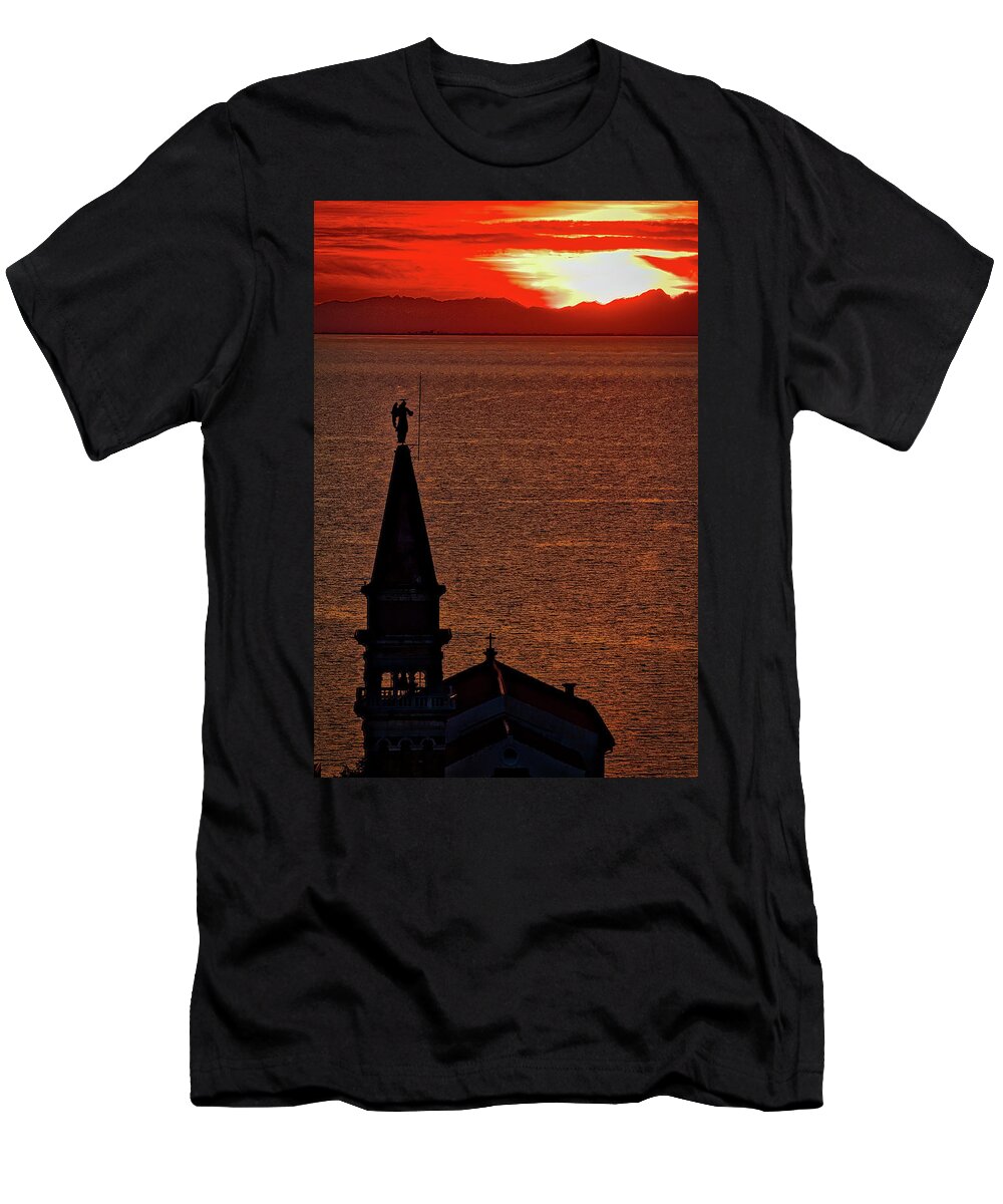 Piran T-Shirt featuring the photograph Sunset From the Walls #4 - Piran Slovenia by Stuart Litoff