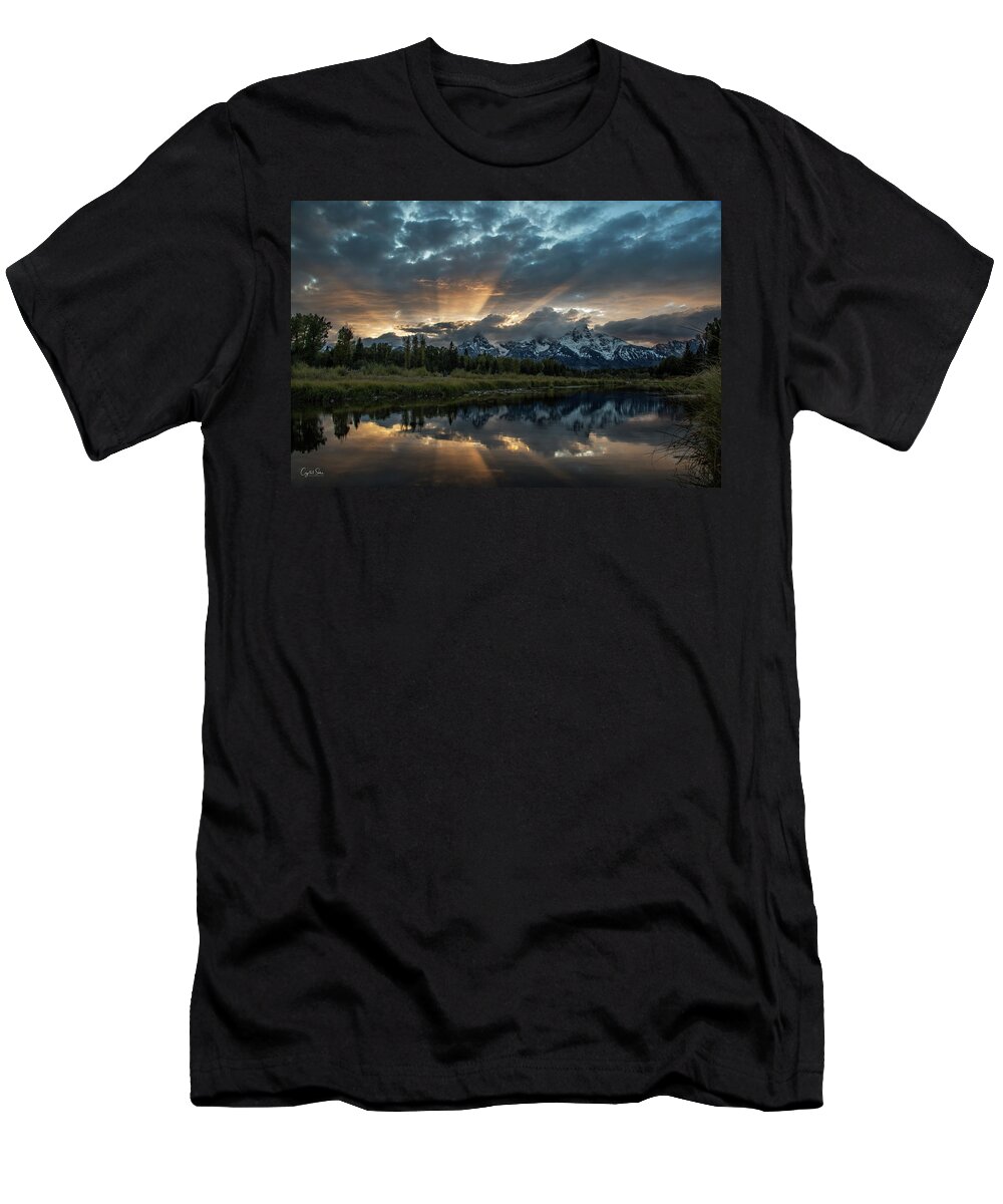 Grand Tetons T-Shirt featuring the photograph Sunset of the Tetons by Crystal Socha