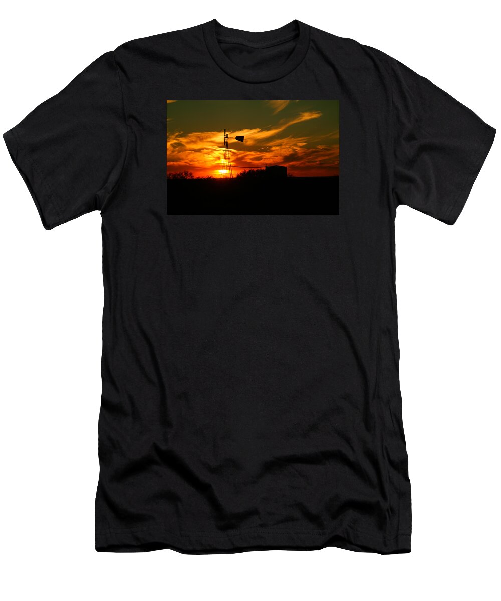 Wind Mill T-Shirt featuring the photograph Sunset on a windmill Jal New Mexico by Jeff Swan