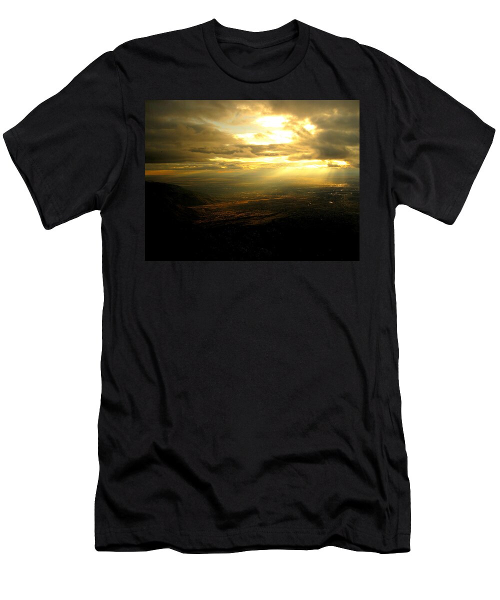 Sunset T-Shirt featuring the photograph Sunset over Sandia Mountain by Debbie Karnes