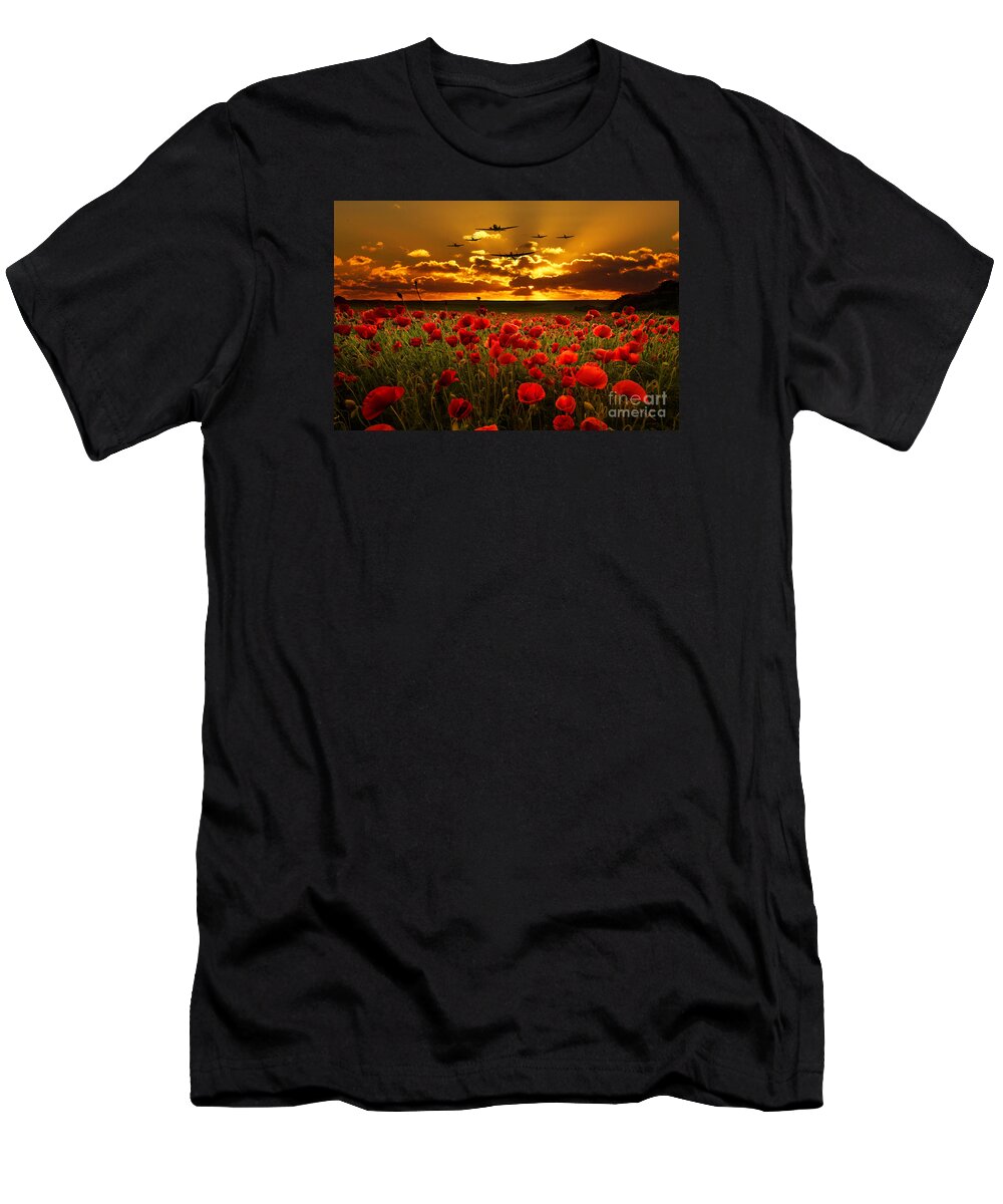 Avro T-Shirt featuring the digital art Sunset Poppies The BBMF by Airpower Art