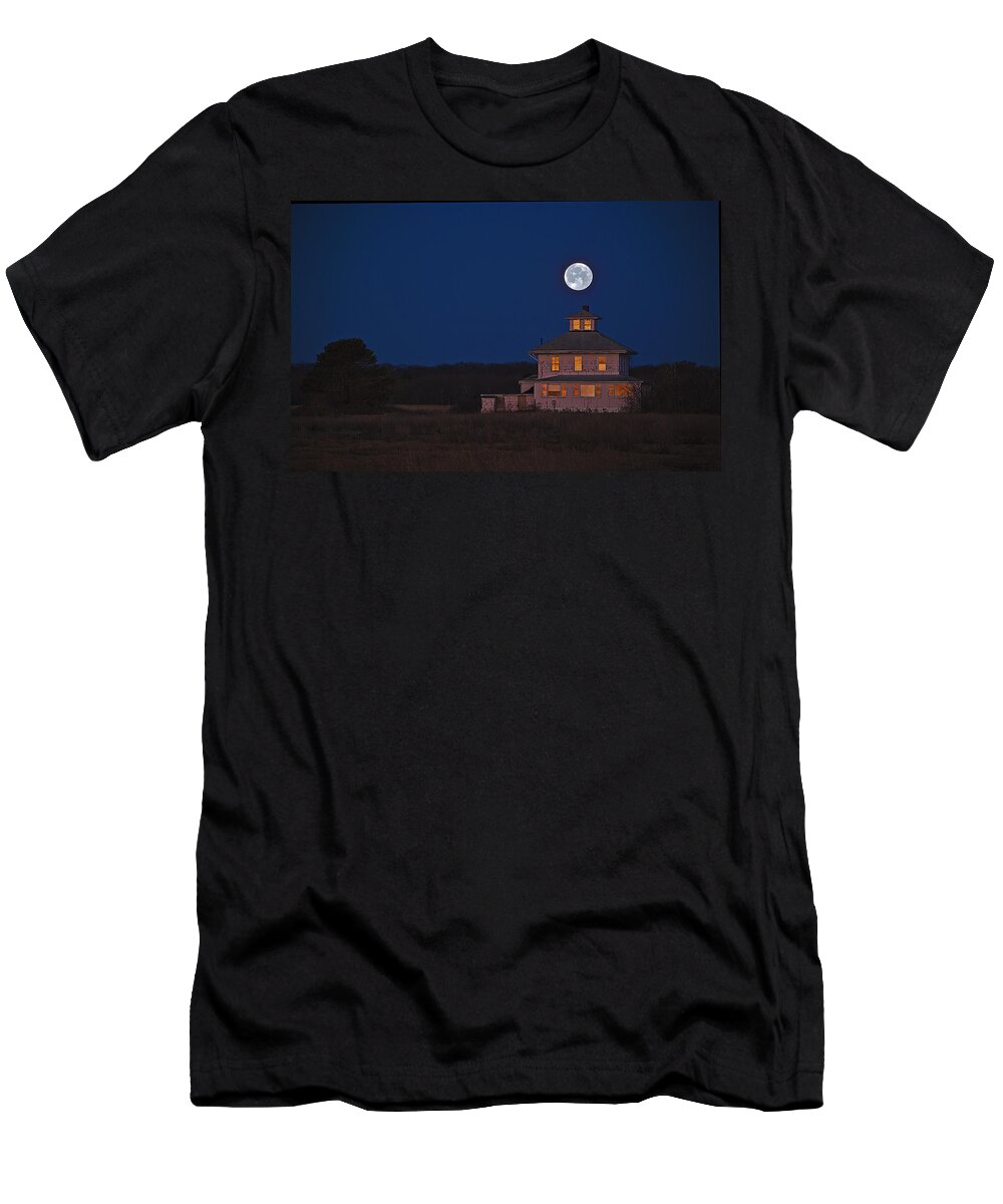Plum Island T-Shirt featuring the photograph Super Moonset at Sunrise March 2011 by Rick Mosher