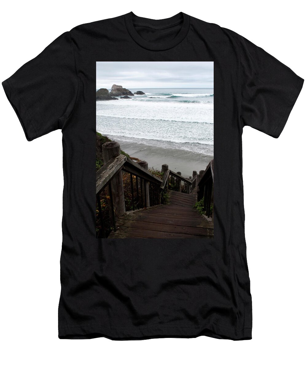 Nature T-Shirt featuring the photograph Surf Stairway by Lorraine Devon Wilke