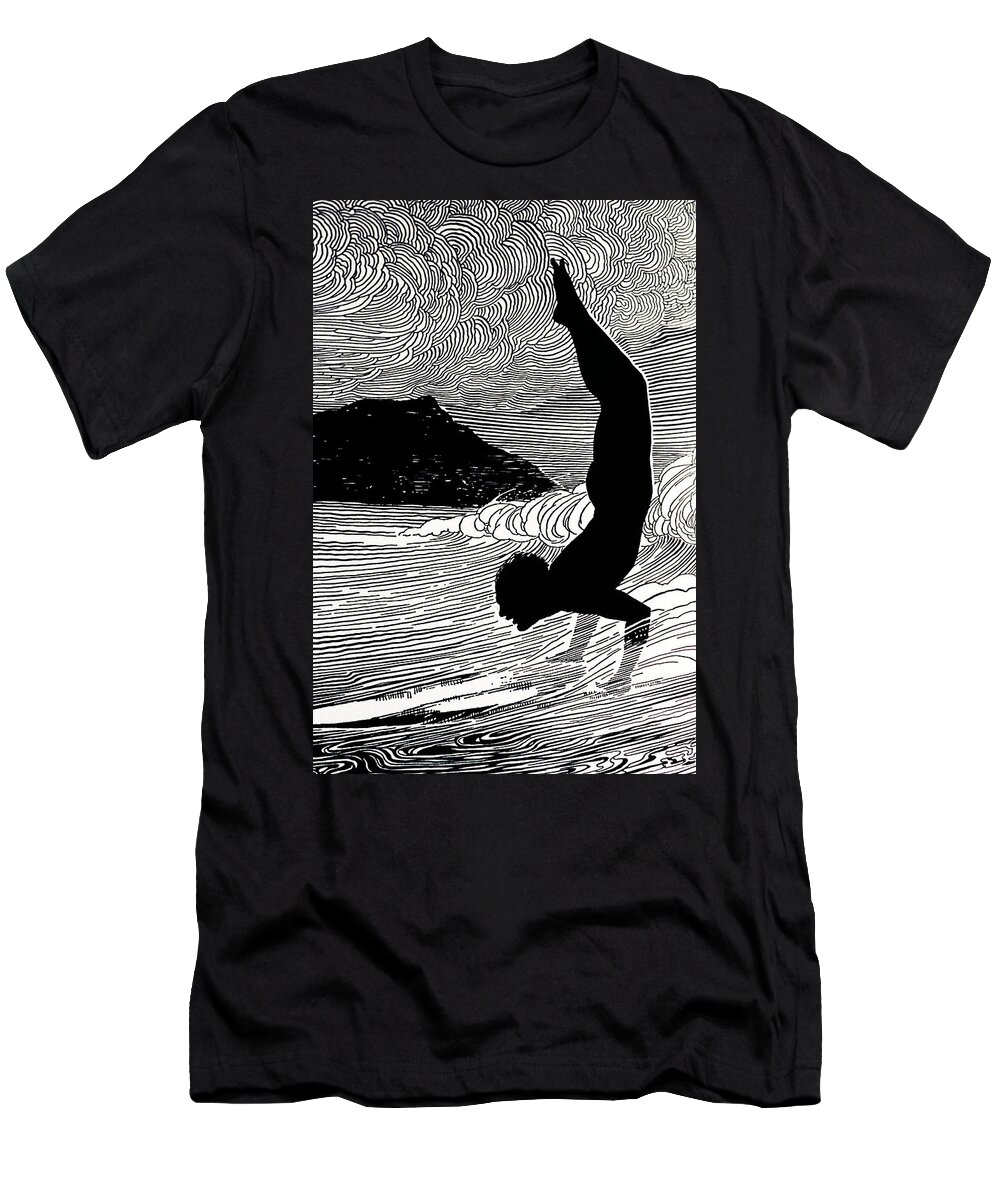 1930 T-Shirt featuring the painting Surfer and Waikiki by Hawaiian Legacy Archive - Printscapes