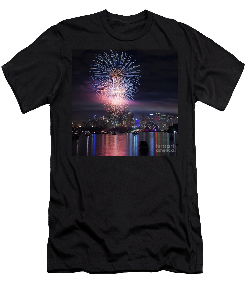 Sydney T-Shirt featuring the photograph Sydney fireworks by Matteo Colombo