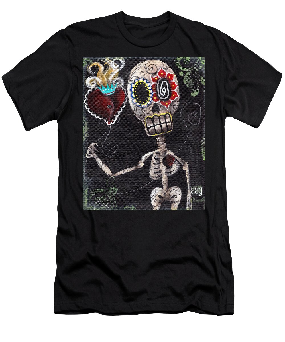 Day Of The Dead T-Shirt featuring the painting Take my Heart by Abril Andrade