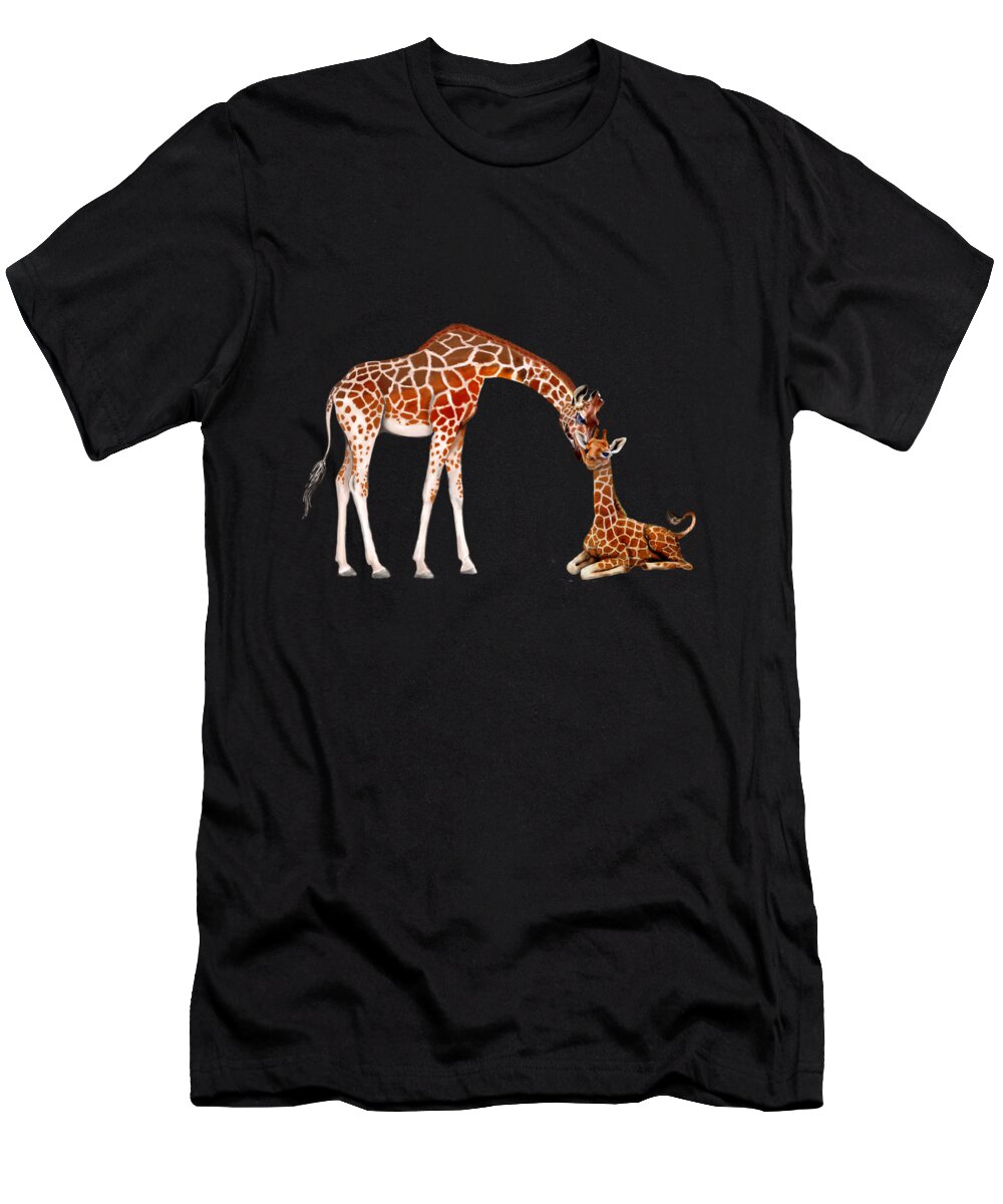 Giraffe T-Shirt featuring the digital art Tall Love From Above by Glenn Holbrook