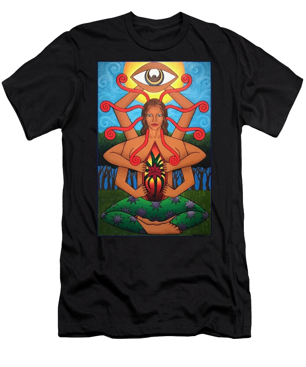 Meditation Tabletop Colorful Meaning Life Beauty Bright T-Shirt featuring the painting The beginning by Bryon Stewart