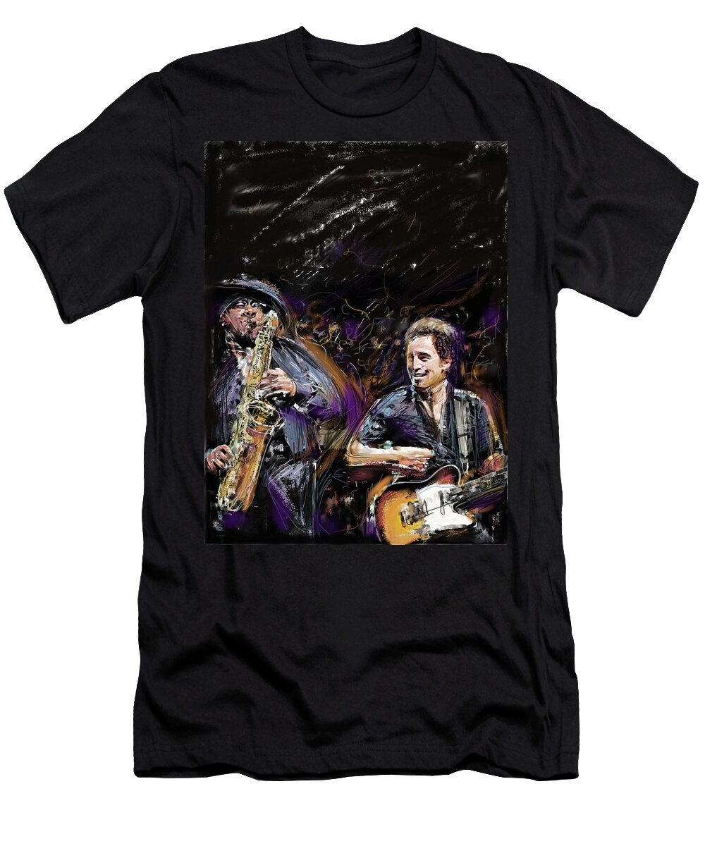 Bruce Springsteen T-Shirt featuring the mixed media The Boss and the Big Man by Russell Pierce