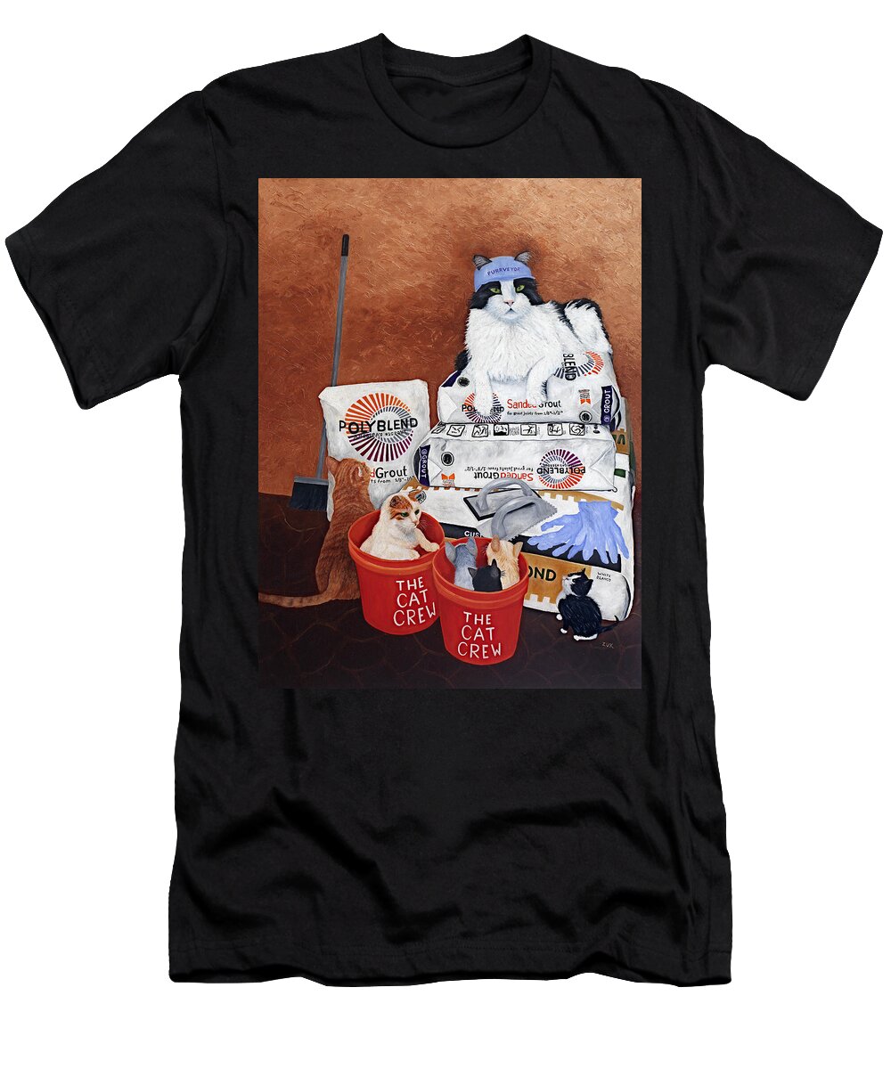 Karen Zuk Rosenblatt T-Shirt featuring the painting The Cat Crew by Karen Zuk Rosenblatt