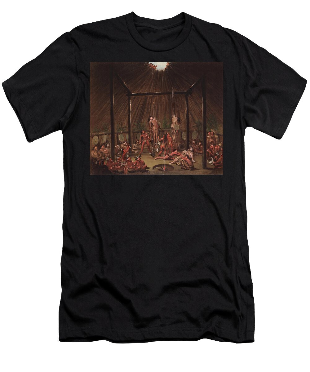 George Catlin T-Shirt featuring the painting The Cutting Scene, Mandan O-kee-pa Ceremony by George Catlin