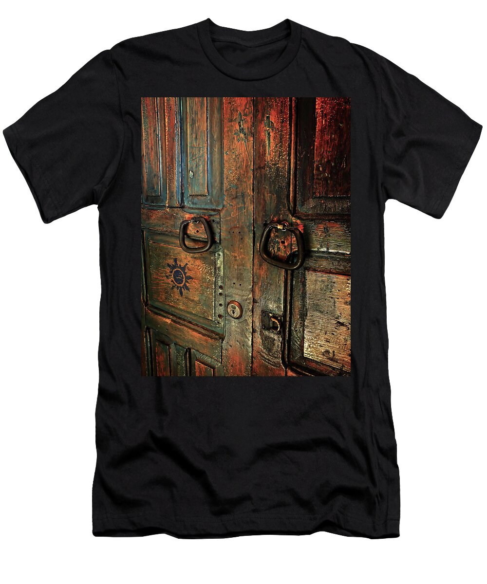 Lucinda Walter T-Shirt featuring the photograph The Door of Many Colors by Lucinda Walter