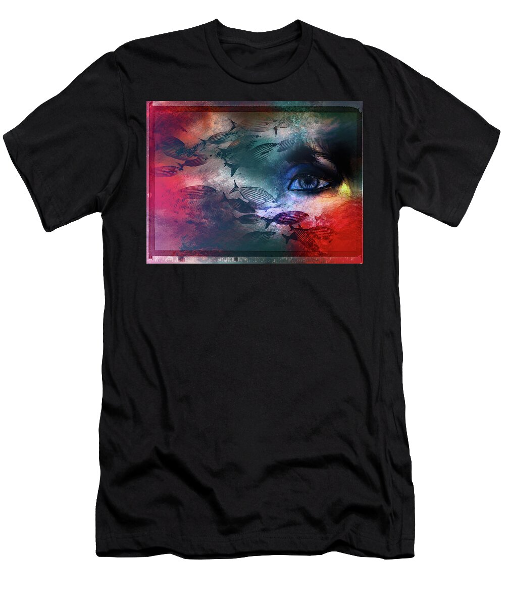 Fish T-Shirt featuring the photograph The eye and the fishes by Gabi Hampe