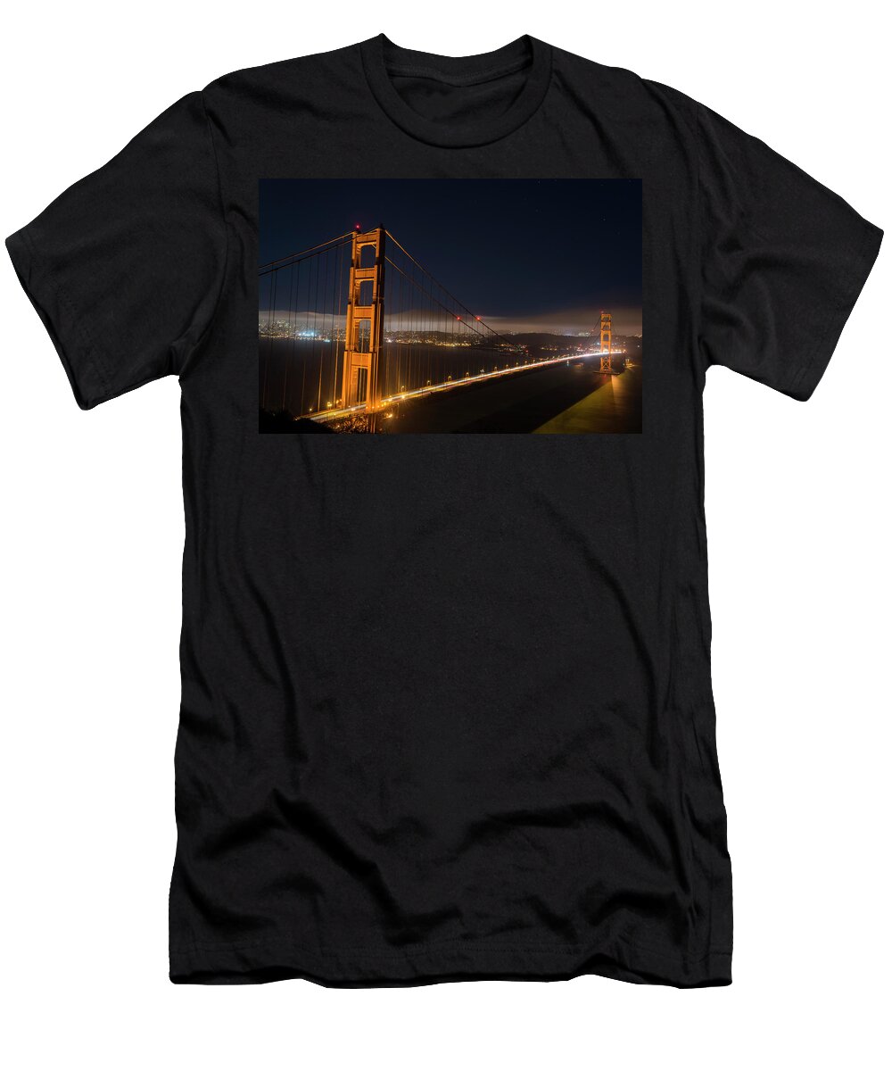 San Francisco T-Shirt featuring the photograph The Golden Gate Bridge in San Francisco at Night by Toby McGuire