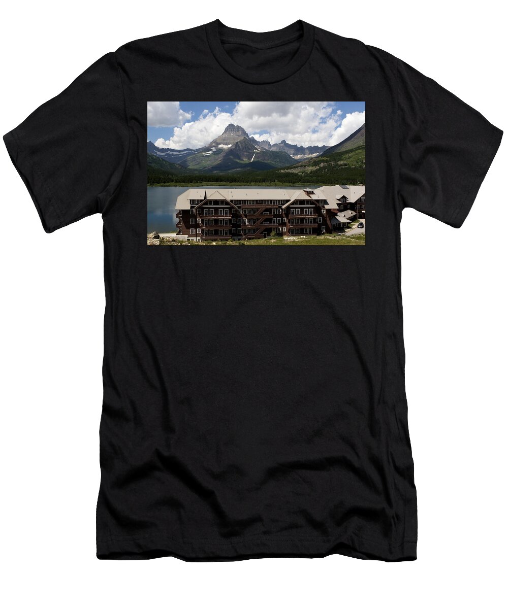 Many Glacier Lodge T-Shirt featuring the photograph The Hills Are Alive by Lorraine Devon Wilke
